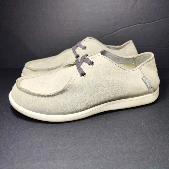 Crocs Santa Cruz 2 Eye Suede Loafer Light Grey Pearl White Men's 15365 Shoe Sz 8 - Picture 1 of 9